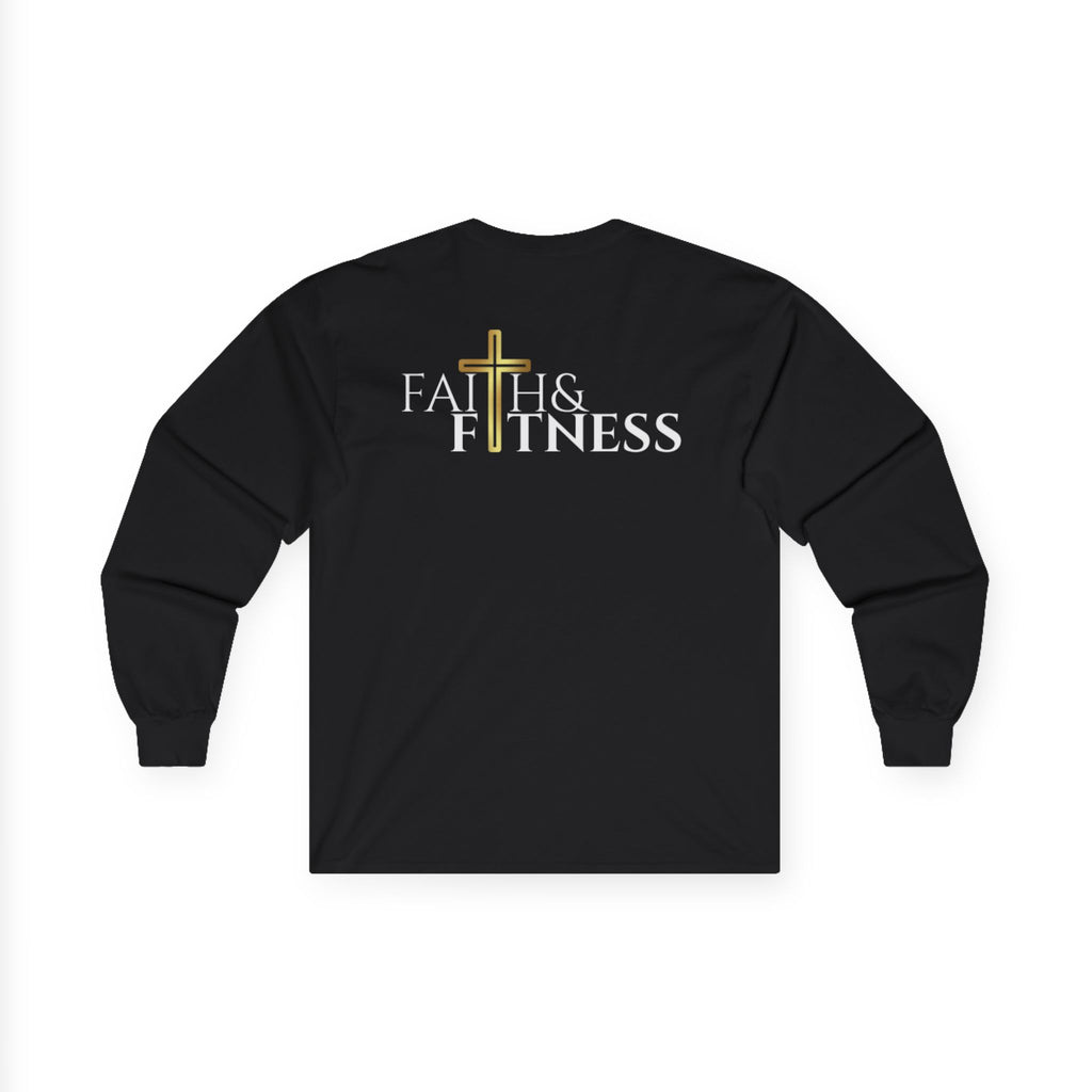 Faith & Fitness Long Sleeve Tee — Christian Cross Workout Shirt